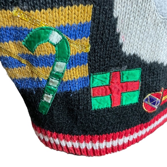 Santa Embroidered Sweater S Collared Floral Presents Vintage Knit Textured - Picture 9 of 14